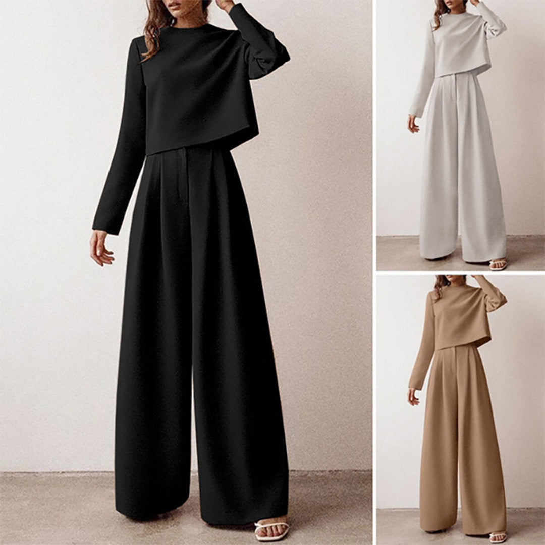 Women's elegant two-piece palazzo set, cotton, loose fit for comfortable wear.