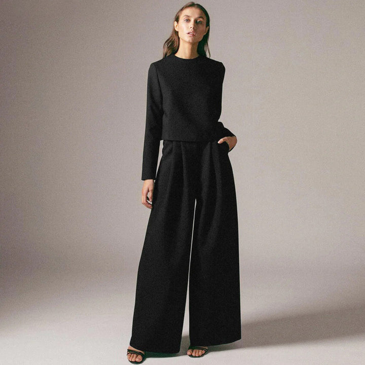 Women's fashion two-piece palazzo set, elegant cotton fabric & loose fit for modern comfort.