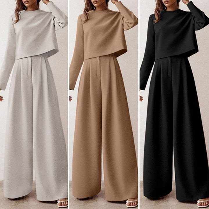Elegant women's two-piece palazzo set, perfect for stylish casual or travel outfits.