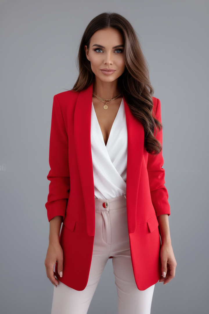 Sleek women's fitted long sleeve blazer, stylish wrap collar. Achieve a professional look & sophisticated style.