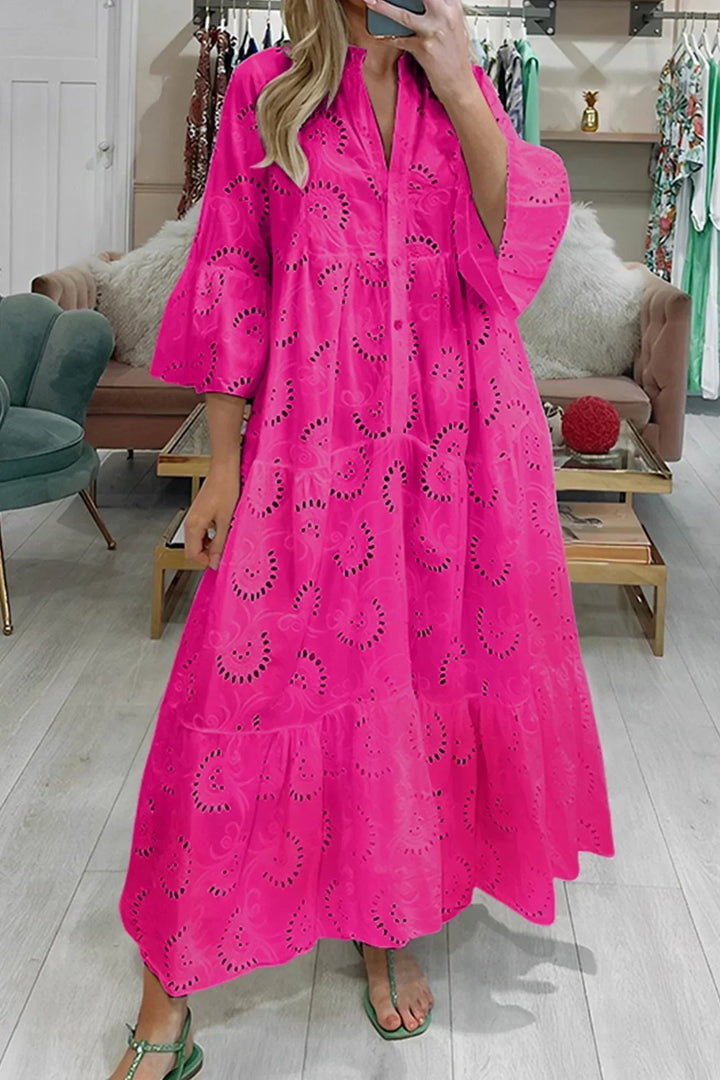 Comfortable women's boho maxi dress with intricate embroidery, a must-have for summer and travel.