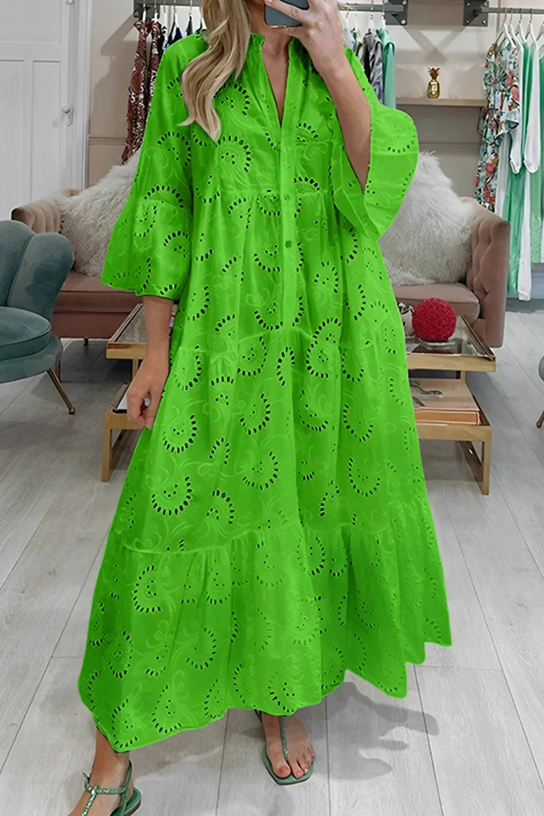 Elegant women's embroidered boho flowy maxi dress, a chic choice for vacation and bohemian fashion.