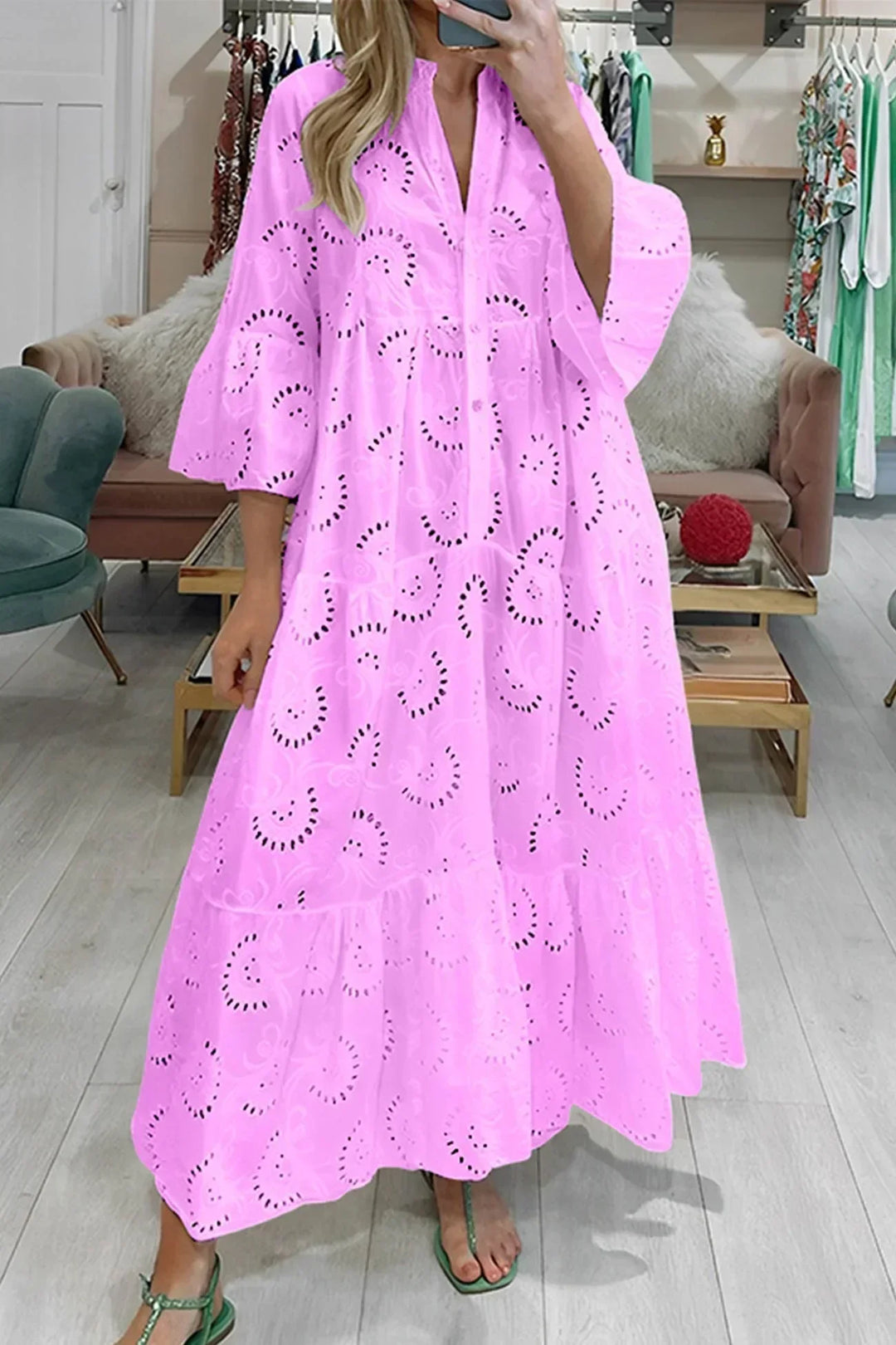 Lightweight women's embroidered flowy maxi dress, perfect as a summer dress or resort wear.