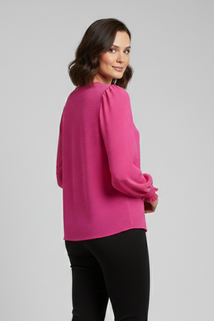 Stylish women's embroidered top, a versatile round neck long sleeve blouse for elegant casual wear and fashion.