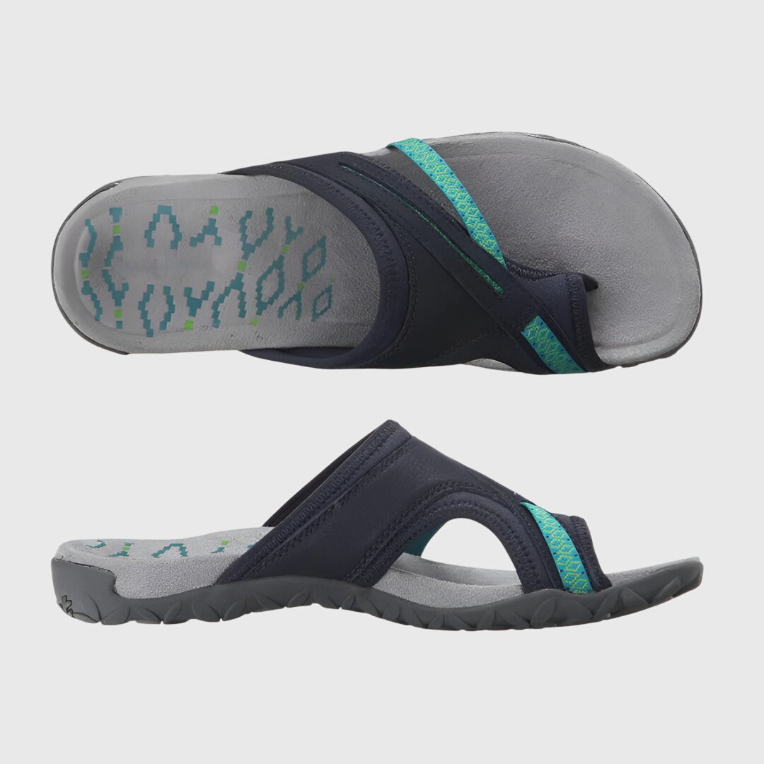 Casual women's sandals featuring adjustable straps, ergonomic comfort, arch support & non-slip sole.