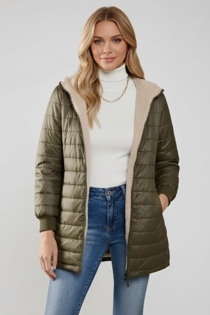 Stylish women's full-zip hoodie jacket, perfect for spring & fall casual fashion.