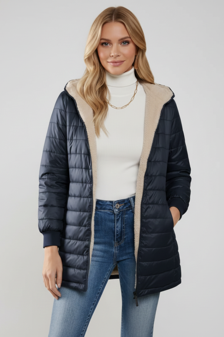 Women's hooded zip jacket, a classic and versatile piece for everyday casual fashion.