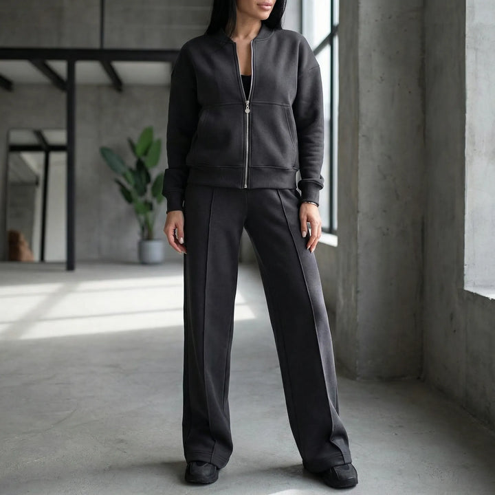 Women's Evie Regular Fit Straight Leg Trousers Set, a stylish two-piece coordinated outfit for women.