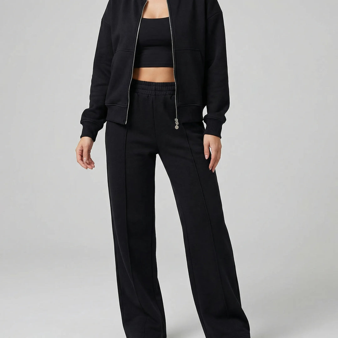 Versatile women's Evie straight leg trousers set, ideal for spring, fall fashion, or stylish travel.