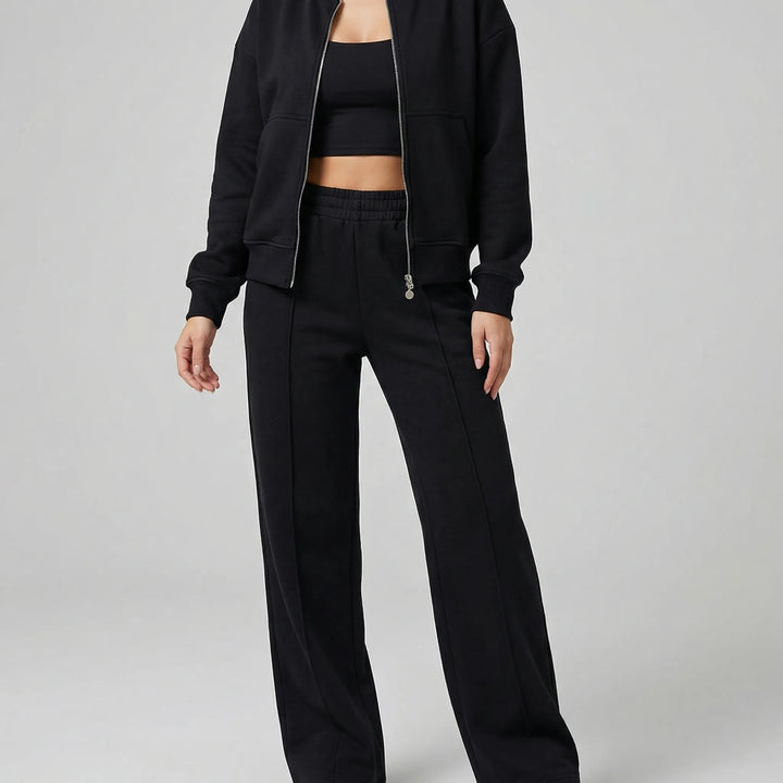 Versatile women's Evie straight leg trousers set, ideal for spring, fall fashion, or stylish travel.