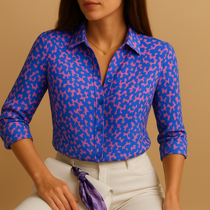 Soft, comfortable women's printed blouse, a long sleeve fashion top for versatile styling.