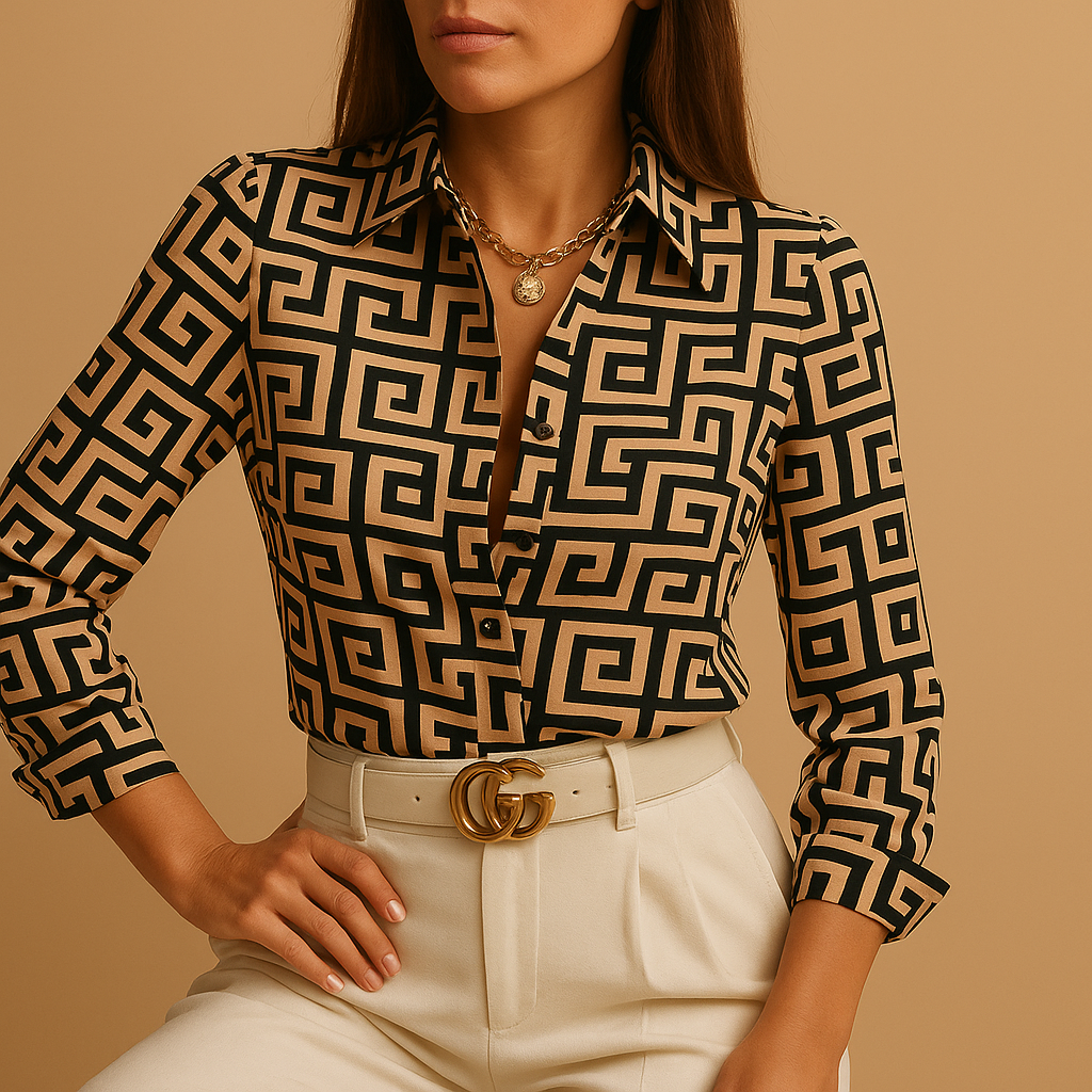 Chic women's long sleeve printed blouse, an elegant and comfortable statement fashion top.