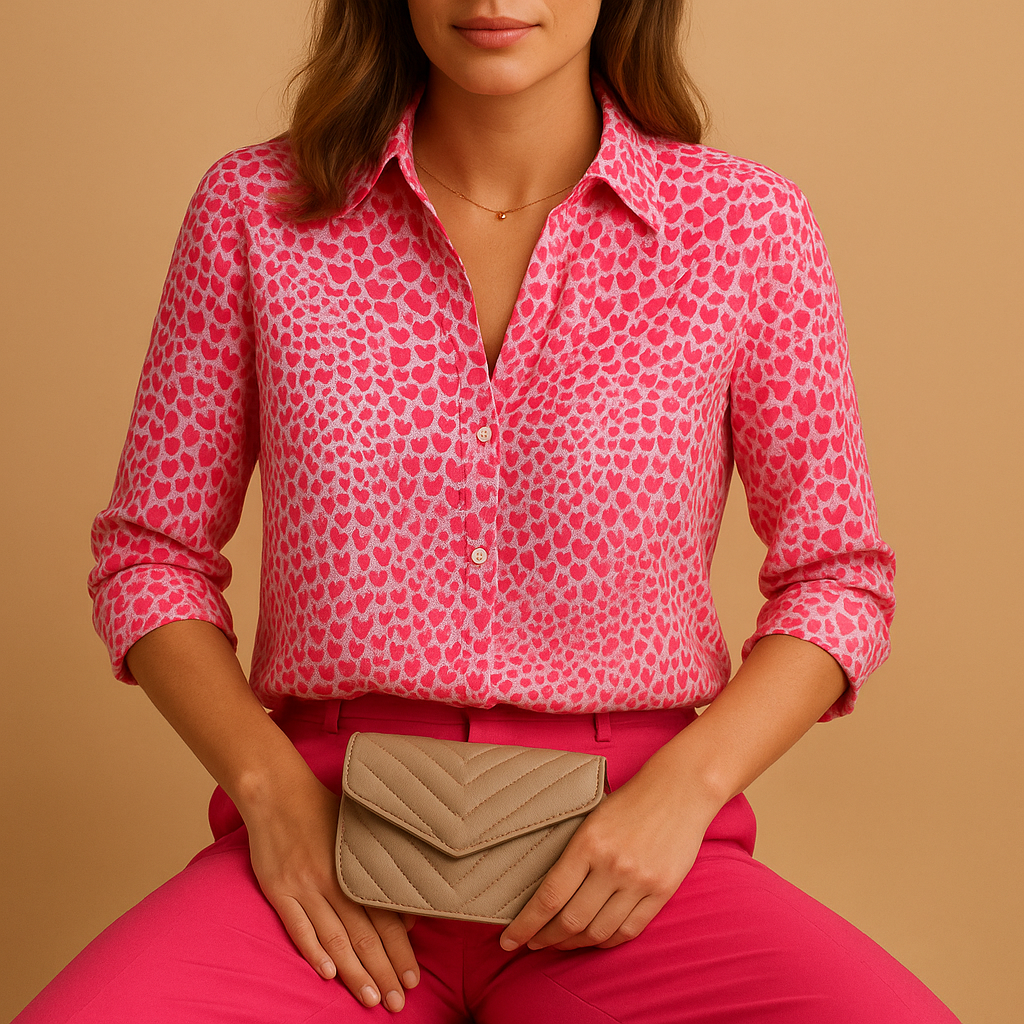 Elegant women's printed top, versatile fashion blouse with comfortable long sleeves.