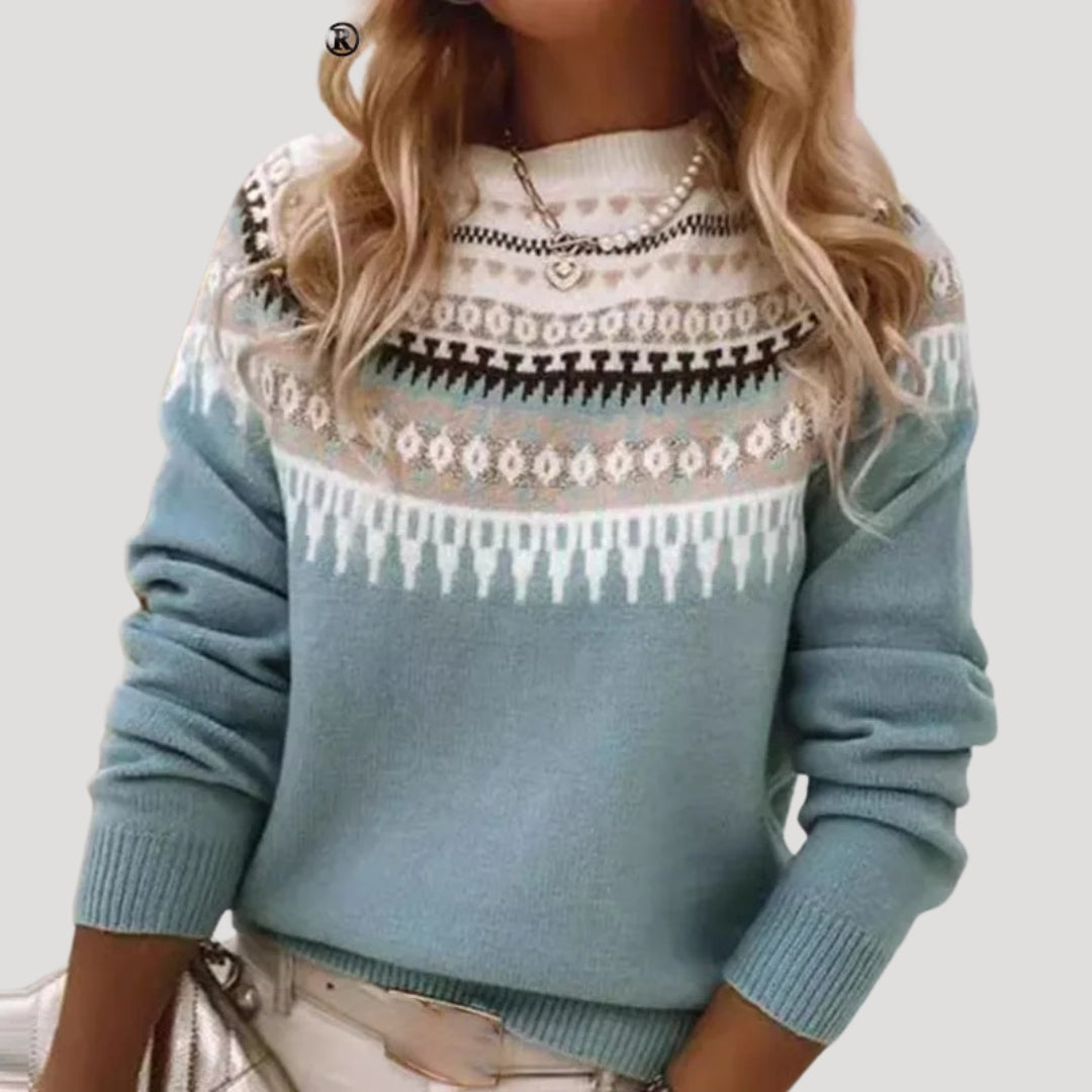 Fair Isle patterned women's sweater with round neck, ideal for spring fashion