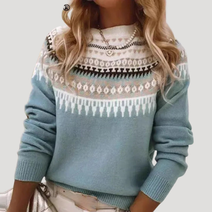 Fair Isle patterned women's sweater with round neck, ideal for spring fashion