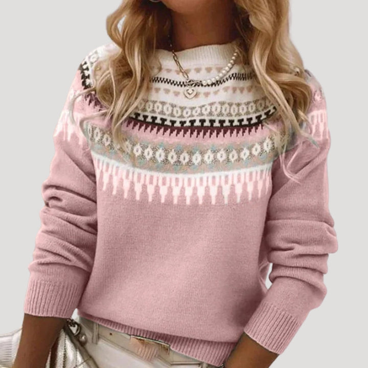 Lightweight women's Fair Isle knit top, a stylish and comfortable long-sleeve spring sweater