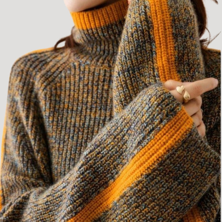 Stylish women's turtleneck sweater in a comfortable rib-knit, an essential elegant top for any wardrobe.