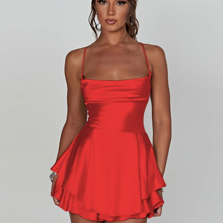 Beautiful women's fitted ruched mini homecoming dress with a lovely tiered skirt.