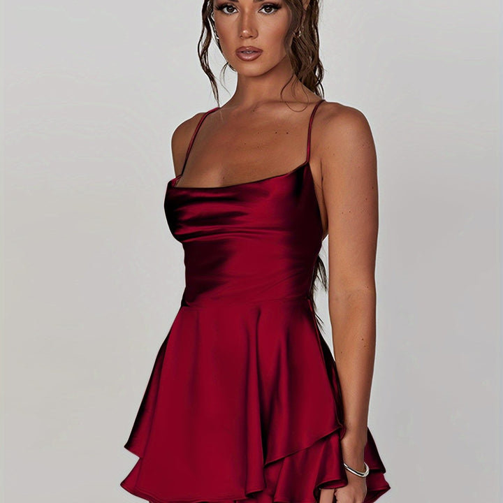 Elegant fitted ruched tiered mini dress for women, perfect for homecoming or parties.