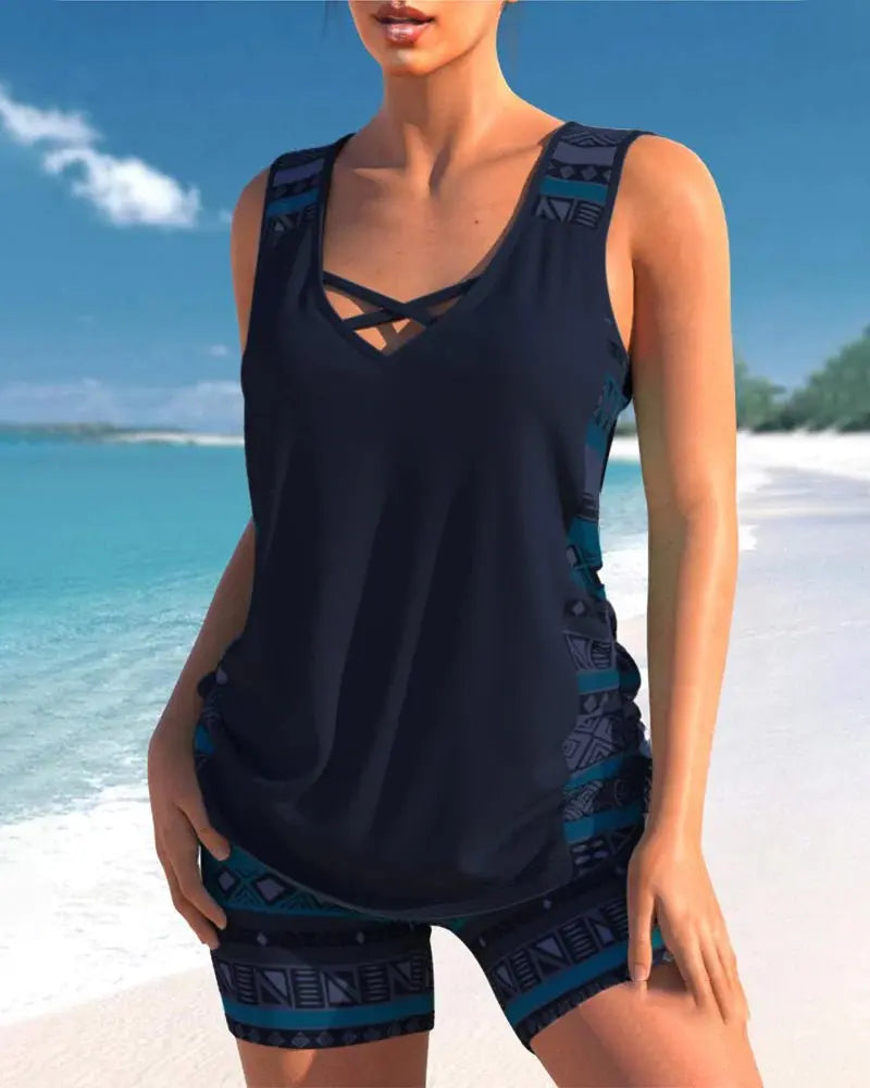 Stylish women's tankini swim top with tummy control, ideal for summer beachwear & pool. Flattering fit.
