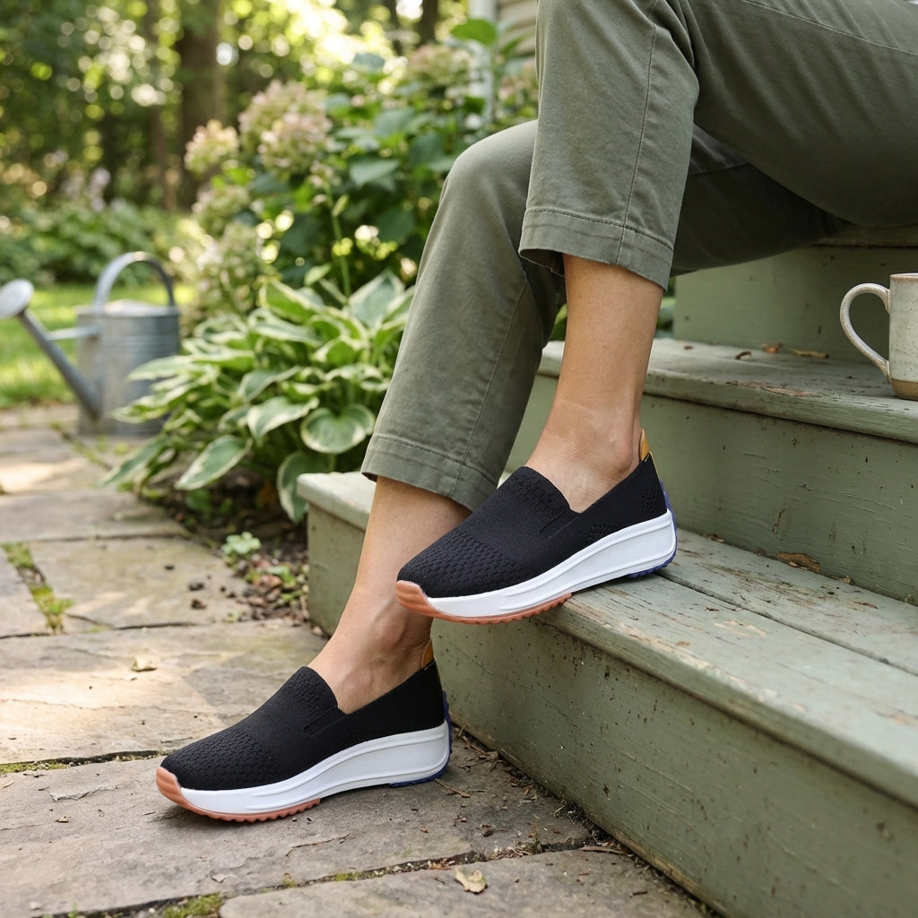 Modern women's slip-on platform sneakers. Easy wear, casual footwear with orthopedic support for all-day comfort.