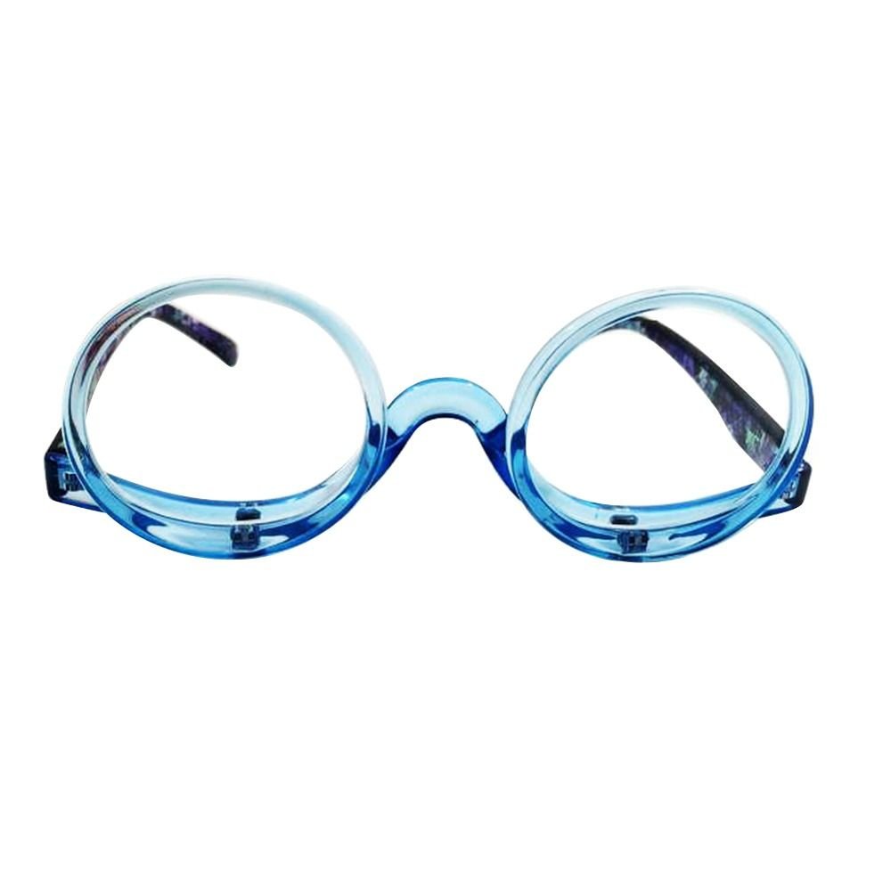 Women's vision aid magnifying glasses for makeup, flip-down precision cosmetics accessory.
