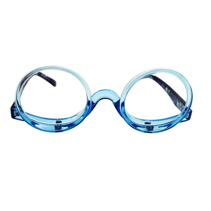 Women's vision aid magnifying glasses for makeup, flip-down precision cosmetics accessory.
