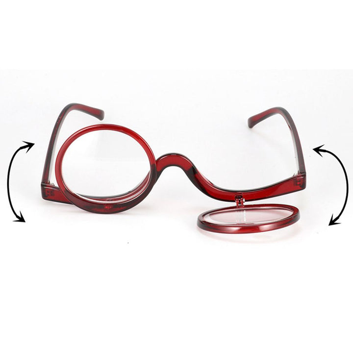 Stylish women's flip-down magnifying glasses, ideal for applying makeup with enhanced vision.
