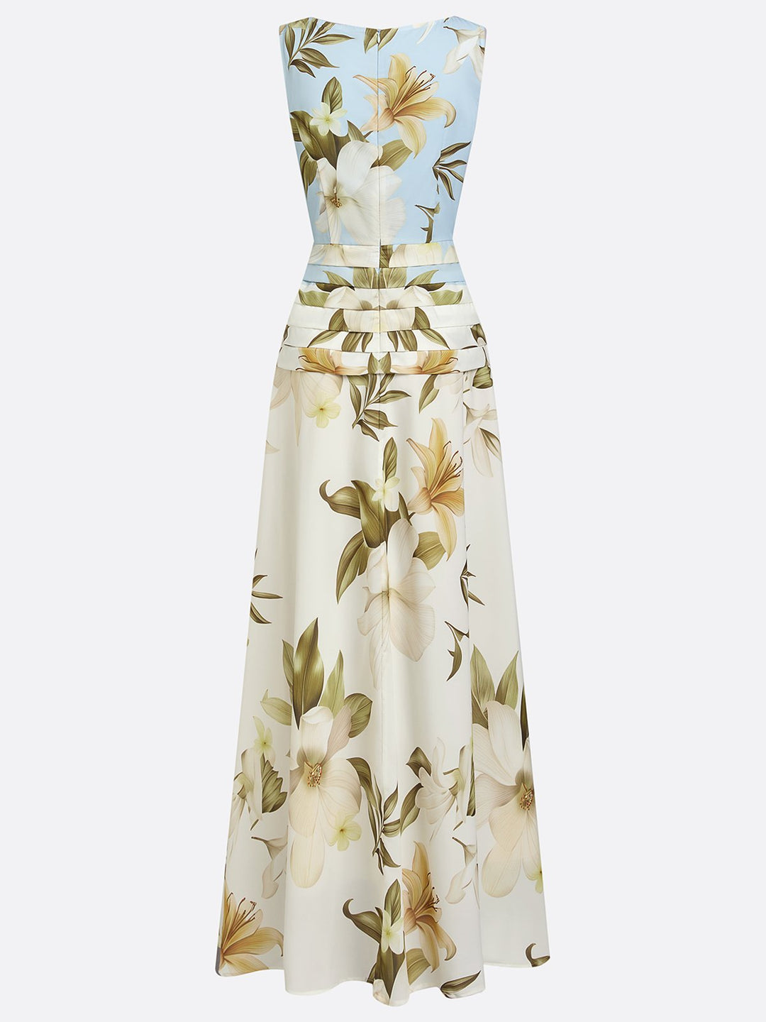 Summer floral maxi dress with boat neck, women's A-line style, ideal for formal events or garden party wear.