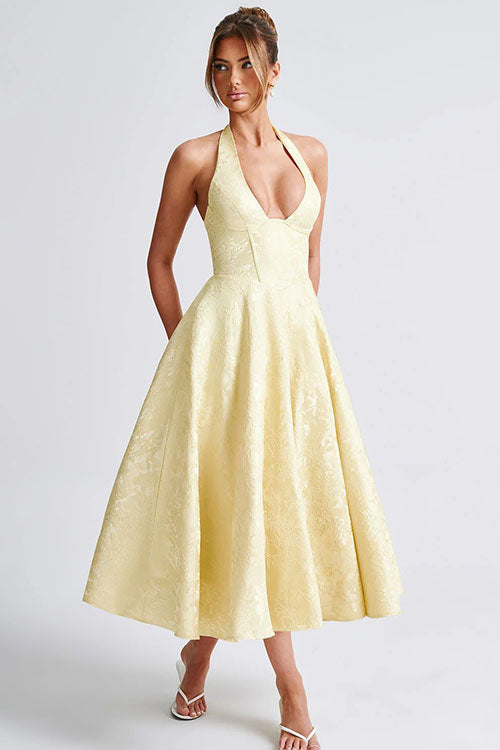 Chic women's floral evening dress, A-line silhouette, elegant & stylish.