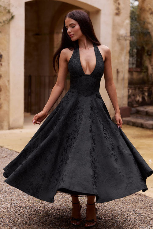 Stylish women's floral print party dress with a flattering corset & halter design.