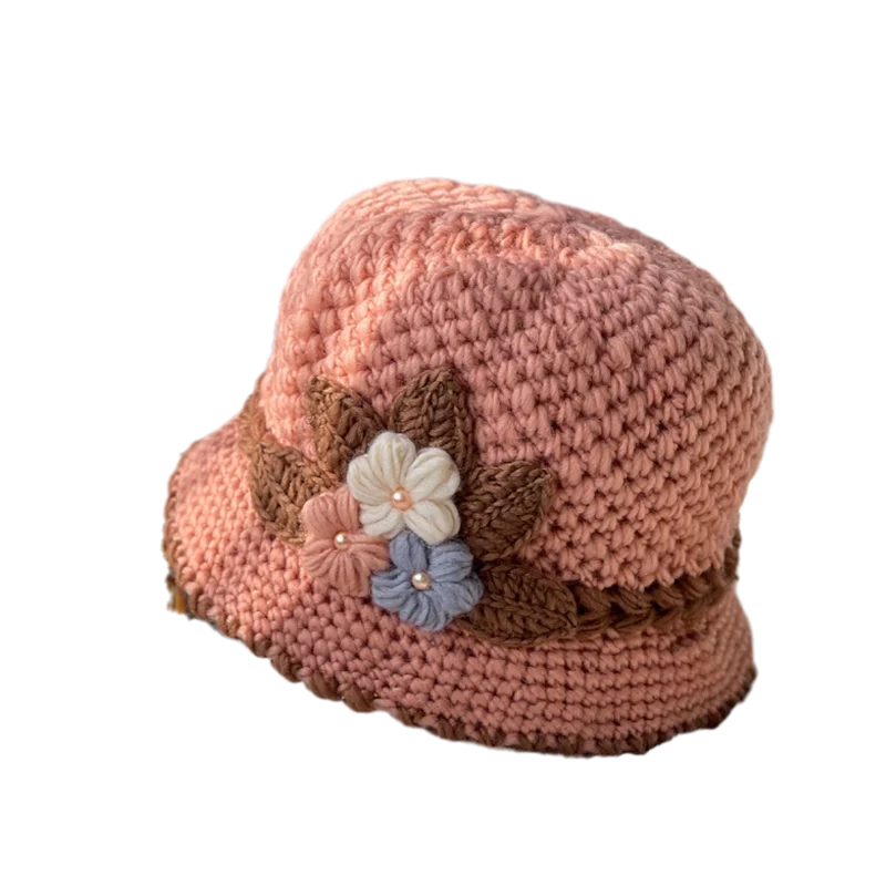 Women's fashion beanie featuring beautiful floral knitwork, ideal for winter