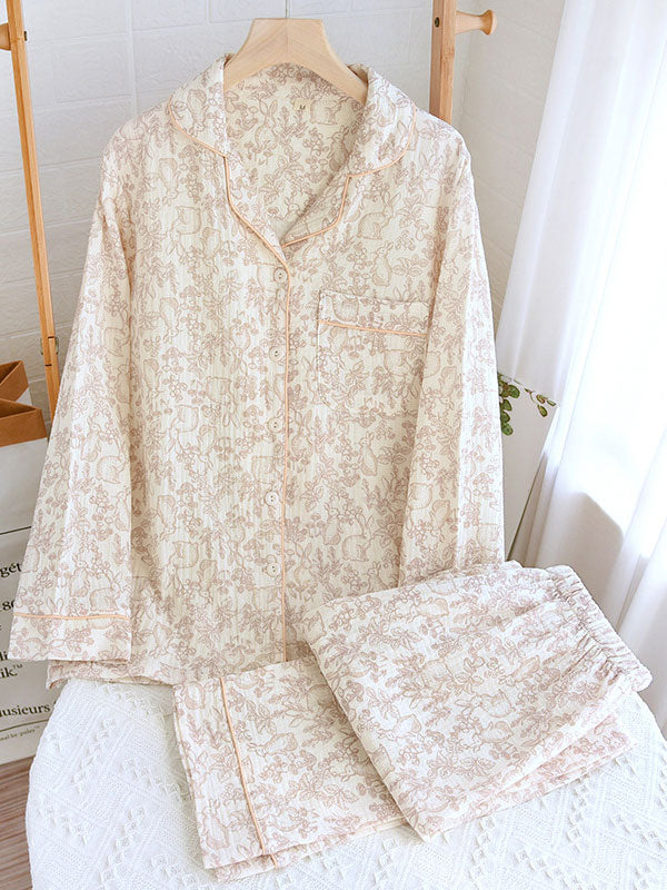 Women's floral long sleeve pajama set in soft fabric, perfect for comfortable sleepwear and loungewear
