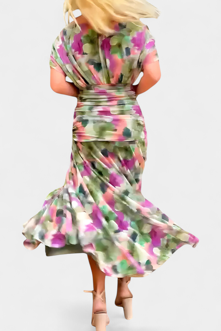 Women's off-shoulder floral maxi dress, sweetheart neck, ruched bodice, a beautiful choice.