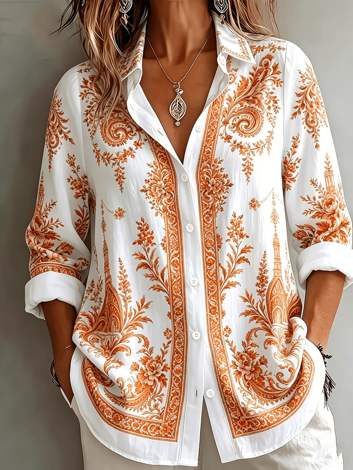 Boho chic women's floral paisley print long sleeve top, perfect for summer fashion.