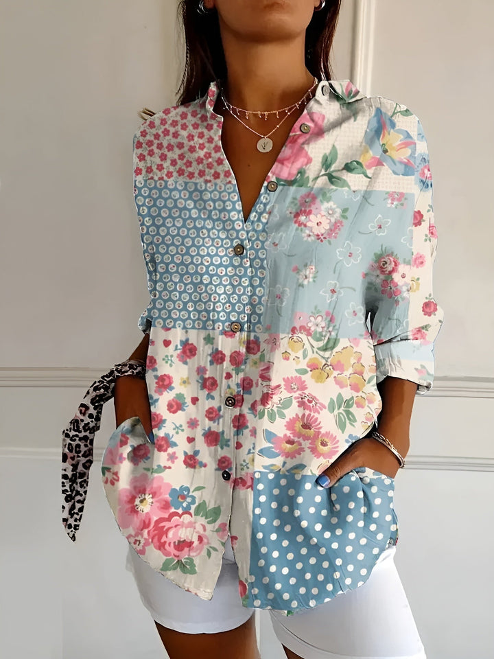 Stylish oversized floral print button-down shirt for women, ideal for relaxed summer fashion and comfort.