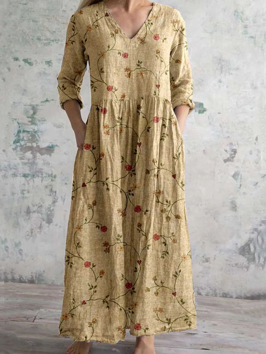 Effortless women's floral V-neck maxi dress, a stylish and comfortable option for casual summer wear.