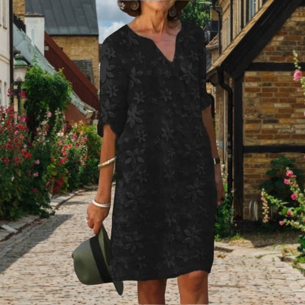Elegant women's floral V-neck midi dress with pockets, ideal for summer parties & casual outings.