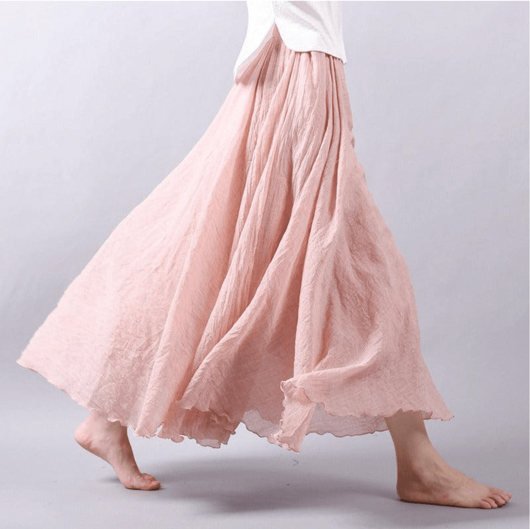 Casual long A-line flowy skirt for women, ideal for comfortable vacation outfits, beachwear, and summer style.