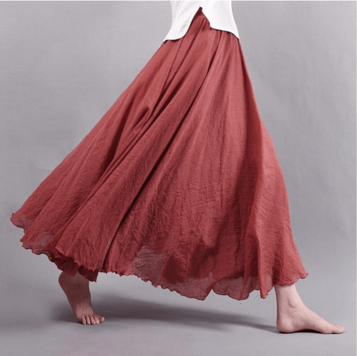 Versatile women's flowy A-line maxi skirt, offering stylish comfort for beachwear, summer, and casual occasions.
