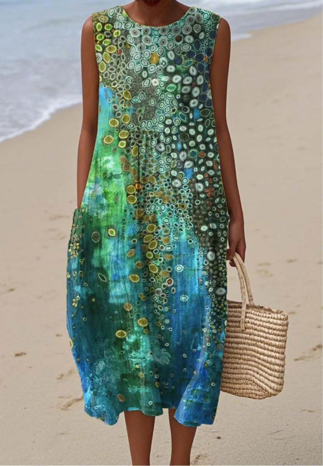 Women's flowy abstract pattern sleeveless summer dress, perfect for casual wear, vacation, or everyday comfort. Plus size.