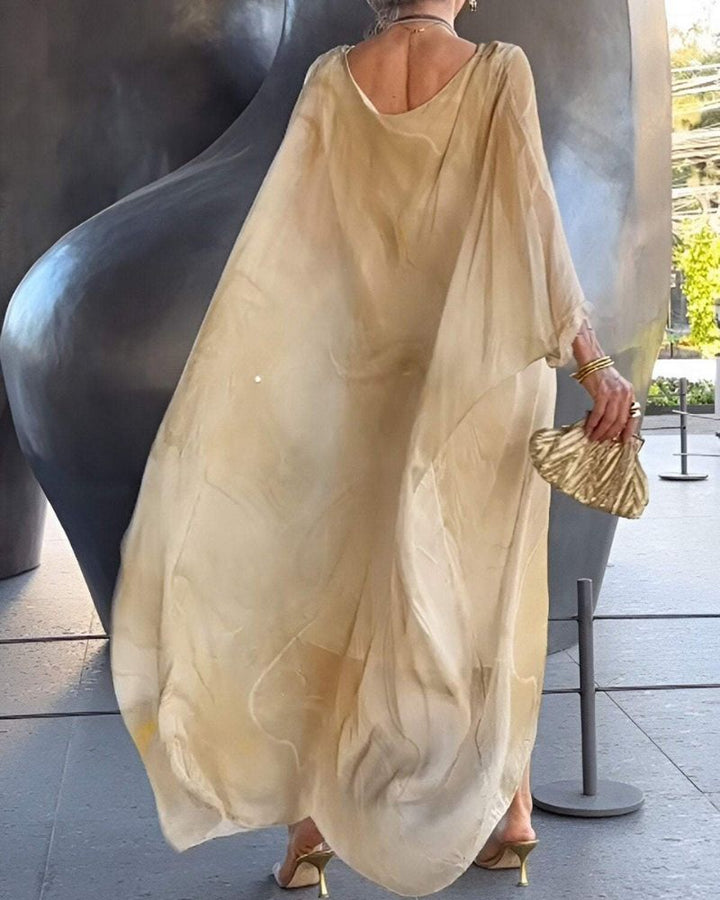 Elegant women's flowy midi dress for everyday wear. Comfortable, flattering, and offers great tummy coverage.
