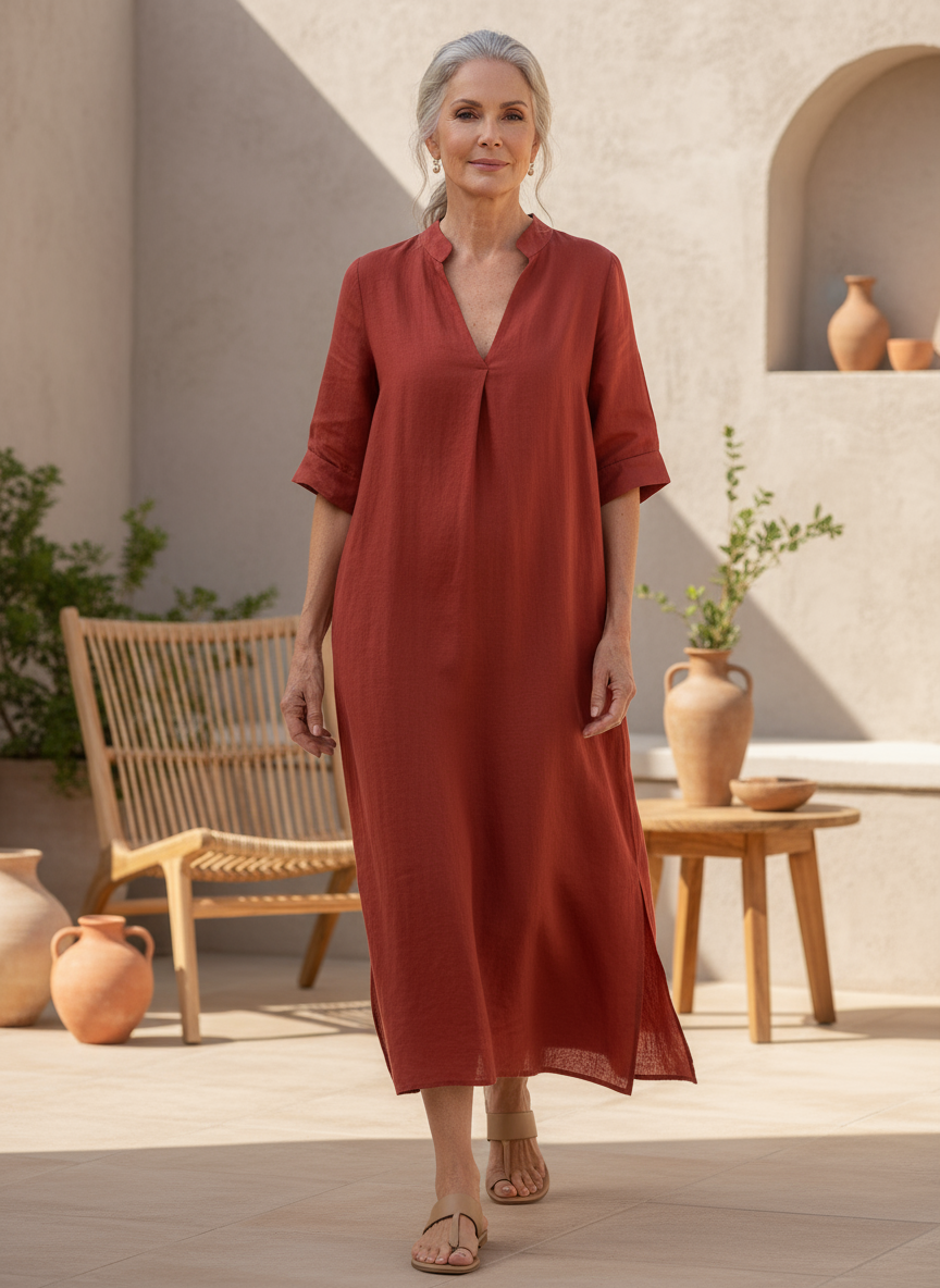 Women's flowy relaxed fit maxi dress with V-neck, perfect for casual summer style and comfortable everyday wear.