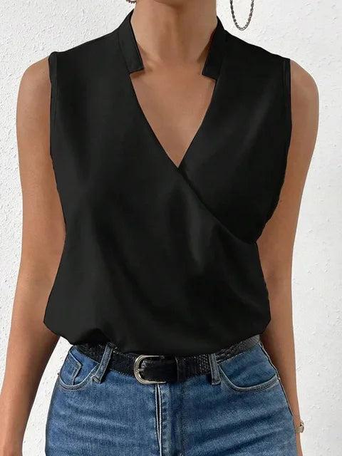 Stylish flowy V-neck sleeveless top for women, a comfortable relaxed fit perfect for workwear or casual outings.