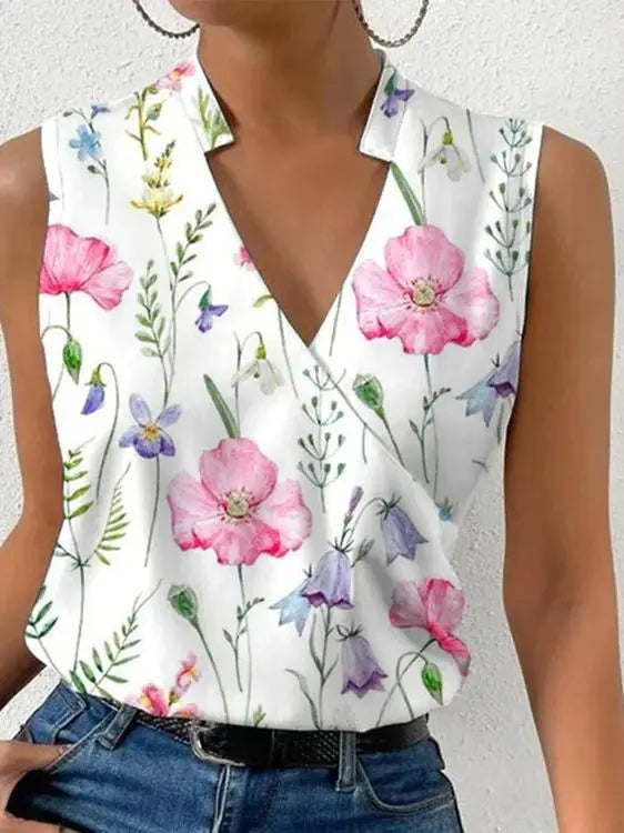 Casual yet smart women's flowy sleeveless top, featuring a flattering V-neck wrap design for versatile styling.