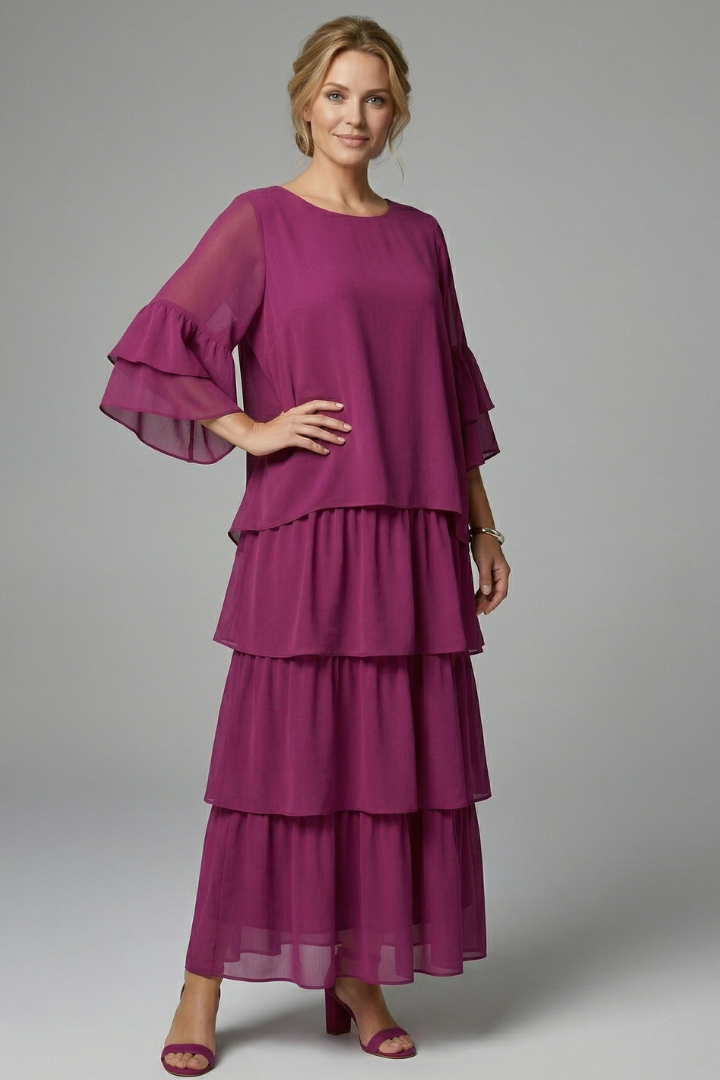 Summer-ready women's maxi dress with a relaxed fit, tiered flowy skirt, and comfortable design.