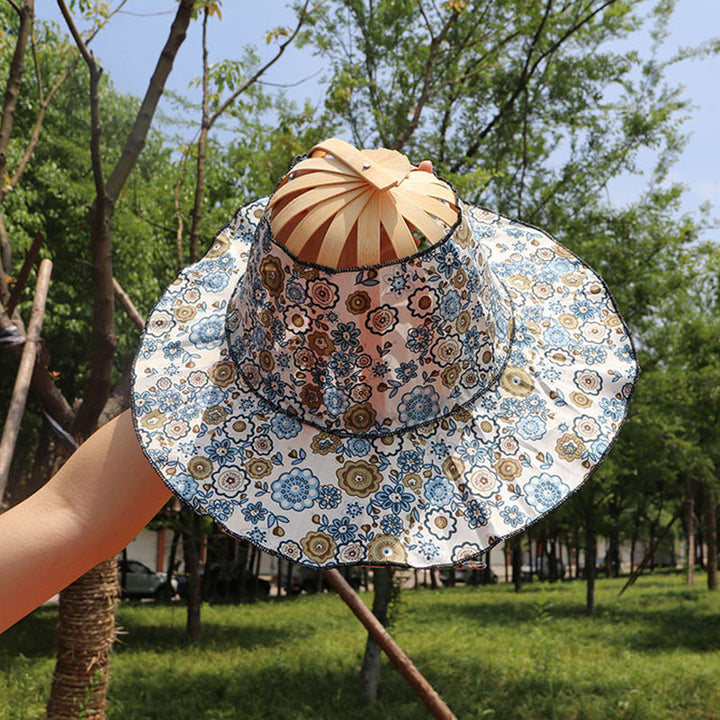 Bamboo sun hat for women, foldable design, offering essential UV protection on sunny days