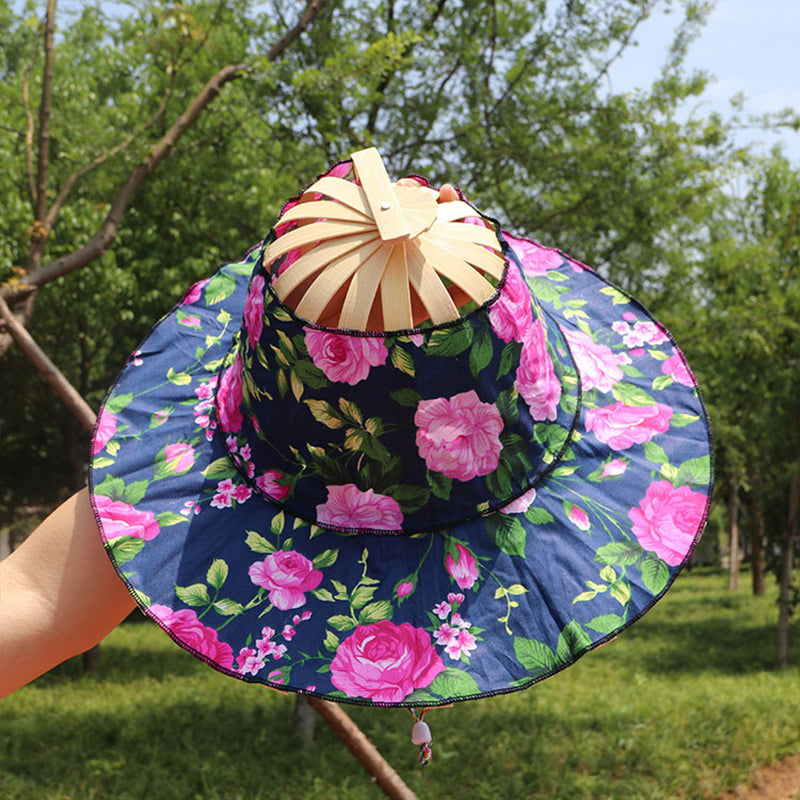 Hand fan inspired foldable bamboo sun hat for women, providing reliable UV protection