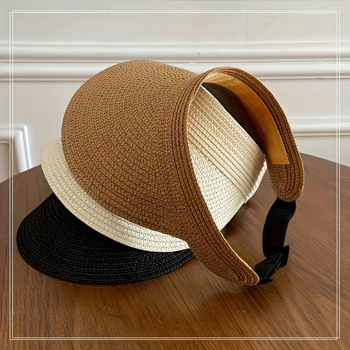 Adjustable women's foldable wide brim sun visor, ensuring comfortable fit & superior sun protection for outdoor wear.