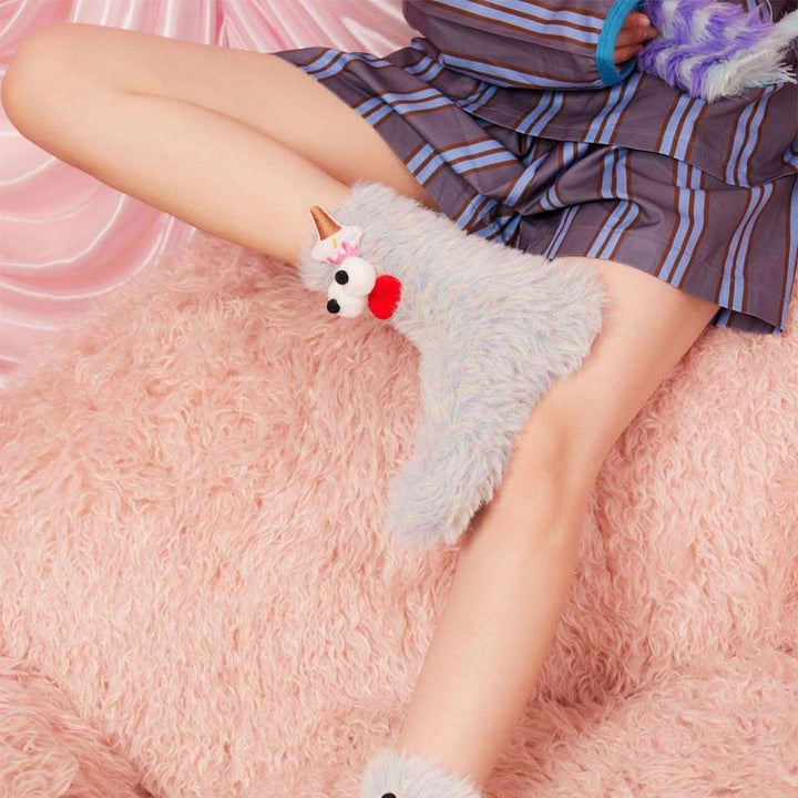 Vibrant coral velvet 3D socks, a cozy and colorful gift for her